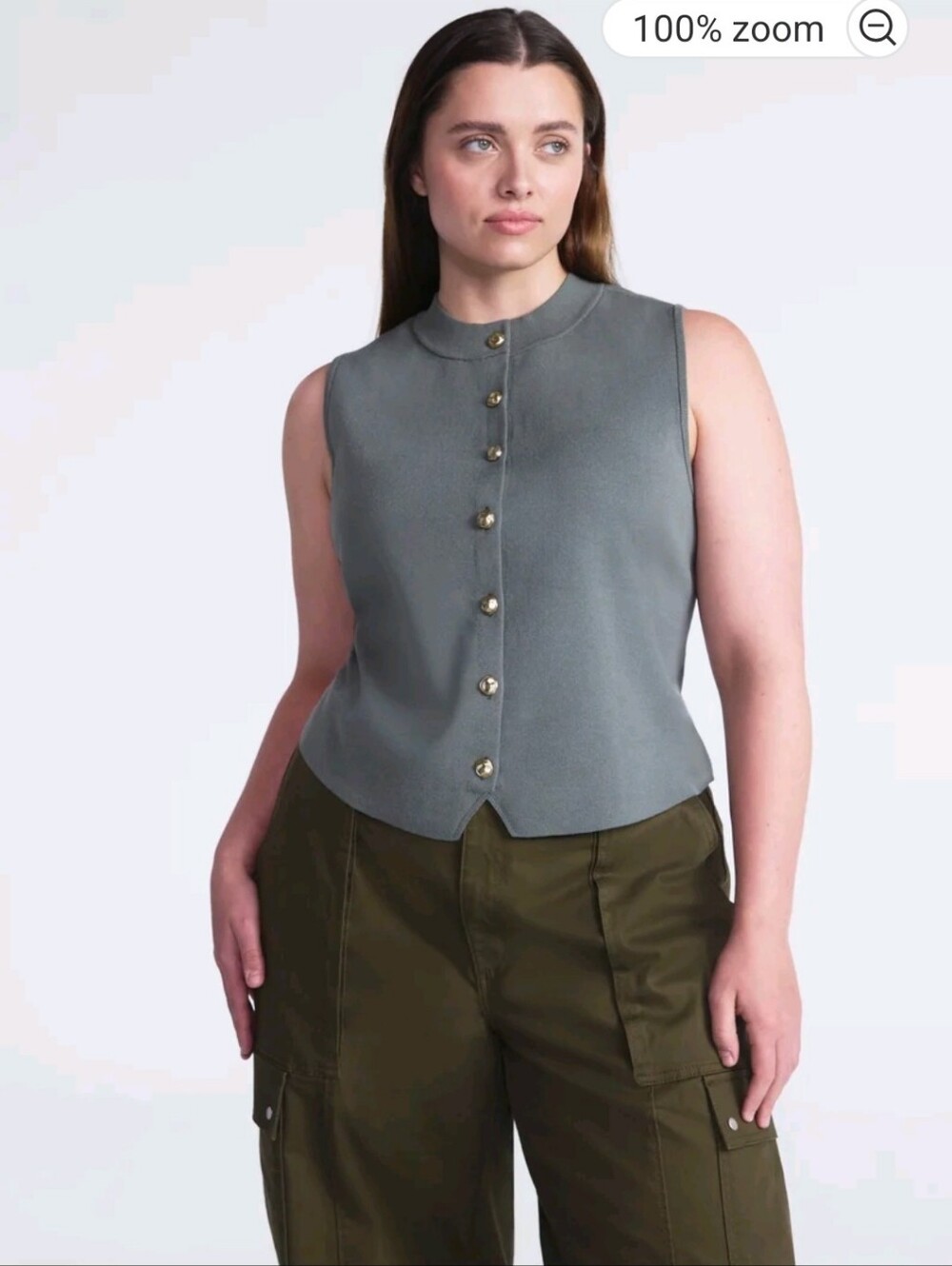 NWT Scoop Womens 3XL Olive Sleeveless Button-Front Knit Vest